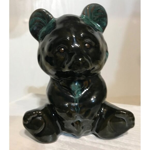 Blue Mountain Pottery Bear Figure Seated Green Drip Glaze Canada 5" Original Tag - Picture 4 of 12